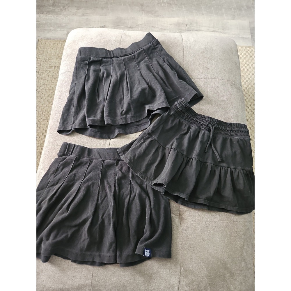 Lot of 3 Justice Girls Black Skorts Size Medium (10) Pleated & Tiered Ruffle